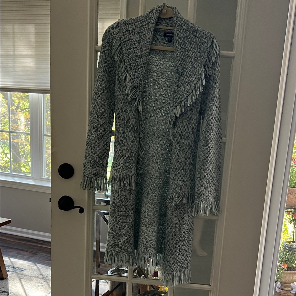 bebe Green Fringe Knit Cardigan